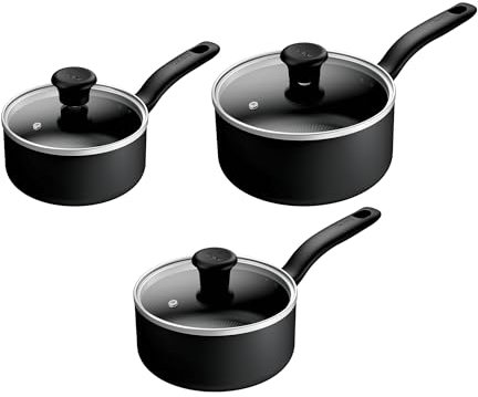 Tefal Titanium Essential Set 3 pcs, saucepans 16/18/20 cm + Lids, Milkpan 14cm & Frying pan 24 cm, Non-Stick Coating, Metal Safe, All Hobs Compatible Except Induction, B941S344