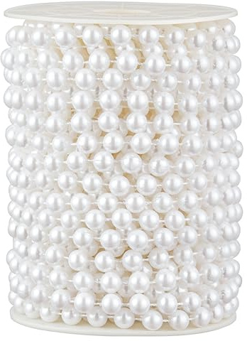 ZPEXRV 48 Feet Faux Pearl Beads Garland 8mm Craft String Pearls for Wedding Centerpiece Christmas Tree and Flowers Decoration DIY (White)