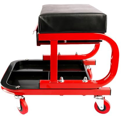 TOOSOAR Werkstatthocker mit Rollen,Werkstatt Rollsitz 150 kg Belastbar,mit Ablage & Weicher Sitzauflage,für Autowerkstätten, Fabriken, Heimwerker