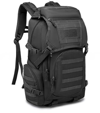 RAPIDSKY Sac à dos tactique militaire 35L/50L, hydrofuge Oxford 900D, système MOLLE, pochette ordinateur, randonnée assaut 3-5 jours, scratch réglable, plusieurs couleurs disponibles (50L - Noir)