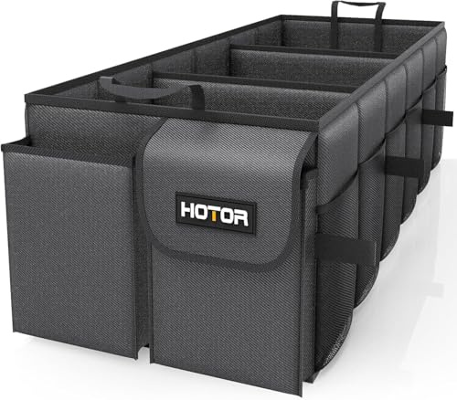 HOTOR Car Boot Oganiser - Auto Trunk Organizer Collapsible 3 Compartments | Large-Capacity, Foldable Boot Storage for SUVs, Sturdy Car Accessories for Men Camping Tools, Black, 81.0 x 32.0 x 27.0 cm