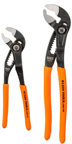 Klein Tools D5052BKIT 2-Piece Adjustable Pliers, Quick-Adjust Klaw Pump Pliers Set, 7-Inch and 10-Inch, Compact Design with V-Jaw and Hardened Teeth for Maximum Torque