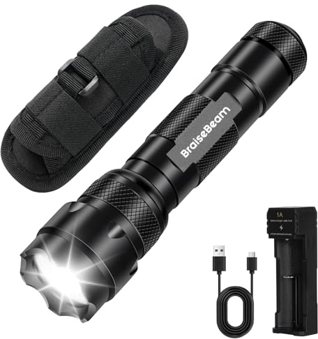 BraiseBeam Lampe torche tactique avec étui, lampe torche de police 1000 lumens avec support de ceinture, lampe torche LED pour forces de l'ordre avec étui pour ceinturon de service