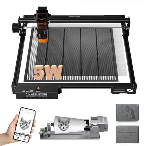 ATOMSTACK A5 PRO V2 lasergravyrmaskin 5,5 W fyrvägs laserskärmaskin med R8-multifunktionsrulle, F4-bikakeplatta, gör-det-själv lasergraveringsmaskin med hög precision stöder appkontroll