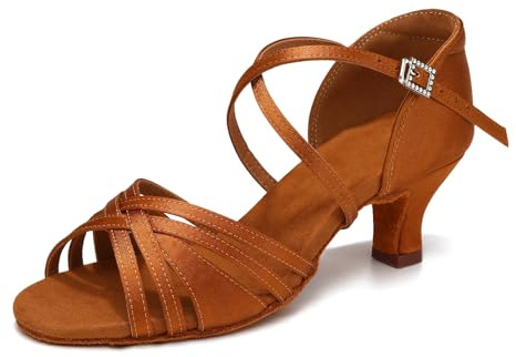 Uonpie Latin Ballroom Dance Shoes for Women Open Toe Salsa Shoes 2 Inch Heel,Brown,38.5EU/6UK