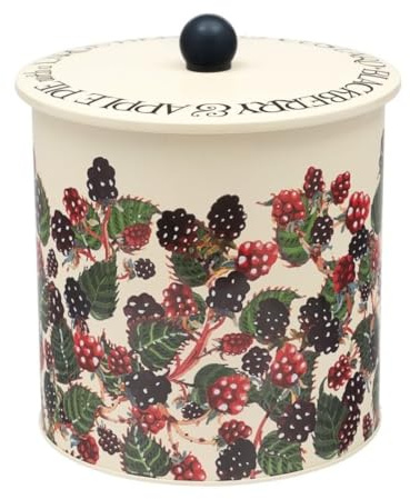 Emma Bridgewater Blackberry Design Metal Biscuit Barrel, 20.5 x 17 cm, Blackberry and Cream, Kitchen Storage Container with Decorative Hand-drawn Berry Pattern