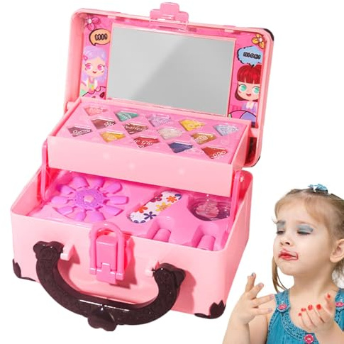 Barns Sminkkit Låtsaslek Med Läppstift Och Ögonskugga | Med Fodral Barn Kosmetik Set För Rollspel Nybörjare Ungdomsteater Födelsedagslekrum