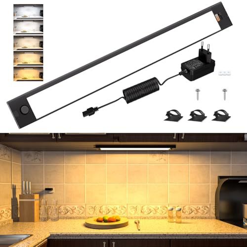 WOBANE Luz LED Cocina Bajo Mueble Enchufable, Regulable Luces para Gabinete 42 cm, 5 Temperaturas de Color Lampara para Interior, Estante, Escritorio, Encimeras de Cocina, Lavanderías