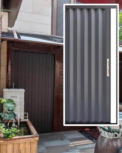 Falttür Innentüren Falttür für Den Außenbereich Abschließbar Aluminium, Wetterfeste Schiebetür für Keller/Garage/Gartenhaus, Graue Faltbarer Einziehbare Trennwand(42x80in (106.5x203cm))