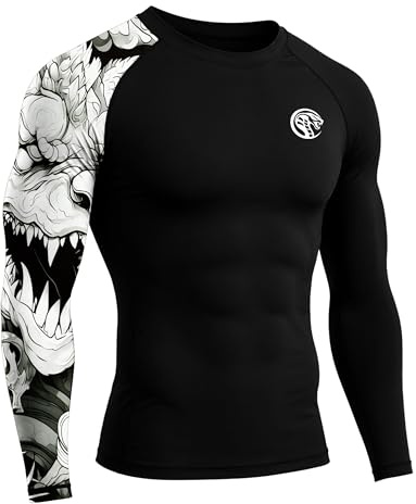 WISMBOX Mens BJJ Rashguard UPF 50+ Long Sleeve Compression Top MMA