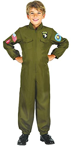 DEGUISE TOI - Déguisement pilote de chasse garçon - Combinaison - L 10-12 ans (130-140 cm) - Vert - Déguisements enfants - Polyester - Laver à la main - Carnaval