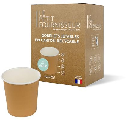 LPF LE PETIT FOURNISSEUR - Lot de 2000 Gobelets jetables en Carton Kraft 10-12cl - Recyclable et Biodégradable - Gobelets café, thé, boissons chaudes et froides - Résistant à la chaleur - Couleur Brun