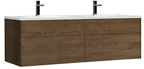 StoneArt Badmöbel Set mit Mineralguss Waschbecken und Unterschrank Waschtisch als Einzel- oder Doppelwaschbecken mit Unterschrank ohne Armaturen Venice VE-1600-II Eiche dunkel 160cm