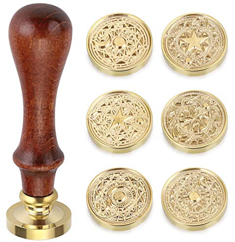 OwnMy 6 PCS Wax Seal Stamp Set with Magic Symbols Stamps Heads and Wooden Handle, Vintage Retro Classical Wax Sealing Stamps Kit with Gift Box for Invitation Envelopes Letters Crafts