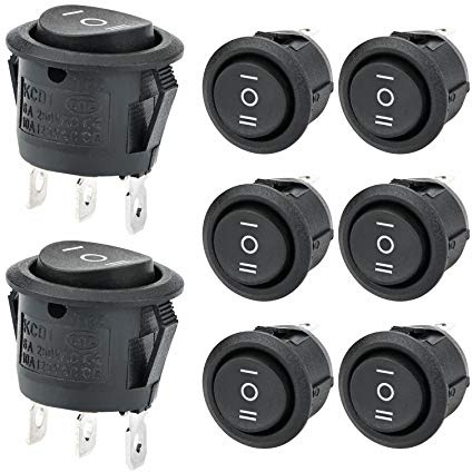 APIELE 8 Stücke Kippschalter, 3 Position EIN-Aus-EIN mit SPDT 3 Pins Wippschalter,250V 6A Taste Rocker Kippschalter Für Häuser, Industrie,DIY KCD1-5-103 Runde Schalter(EIN-Aus-EIN Schwarz)