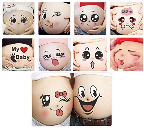 Nirbffo Niedlicher Cartoon große Augen Ausdruck Schwangere Gesichtsfotos Bauch Aufkleber Memento Foto Requisite 10 Stück/Set