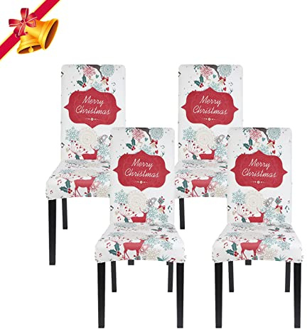 Jaotto stolsöverdrag jul set om 4 universella, stolsöverdrag stretch, moderna, stolskydd, gungstolar, elastiska hållbara stolskydd för högtidsdekoration, jul (gräddvit/jul, 4 stycken)