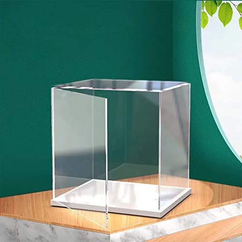 Vitrina abatible de acrílico transparente para cajas de mostradores con fondo blanco, vitrina a prueba de polvo para figuras de acción y juguetes (15 x 10 x 10 cm)