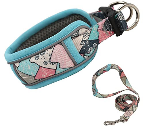 Hundehalsband mit Leine, Hundeleine mit Halsband, Nylon Reflektierend Halsband Atmungsaktives Einstellbar, hundehalsband große Hunde, Nylon Hunde Halsband, verstellbar mit gepolstert-L