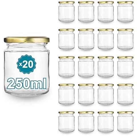 Espirito Rebelde 20 tarros de cristal vacíos redondos 250 ml | Ideal para mermeladas, conservas, miel y caramelos | Boda