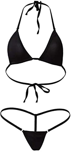 Costume da bagno a due pezzi sexy brasiliano Bikini Slim Perizoma Tanga Set Lingerie Swimwear da Spiaggia Micro Mini Bra Triangolo + Perizoma con Spago Backless Bikini Donna, 1set nero-01, Taglia