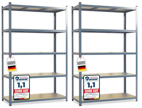 KARAT - Scaffali per carichi pesanti - Scaffali a innesto, per cantina, scaffali per officina - 5 ripiani regolabili - grigio, 200 x 100 x 50 cm