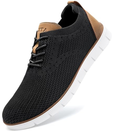 LEZTA Men's Casual Dress Sneakers Business Lightweight Oxfords Arch Support Walking Shoes(Black D Size 11)