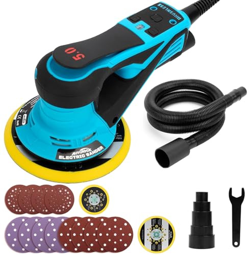 Autolock Electric Random Orbital Sander, 350W Brushless Motor with 5 & 6 Inch pads, 10000RPM Electric Palm Sander for Woodworking, Sanding and Polishing ((1pcs))