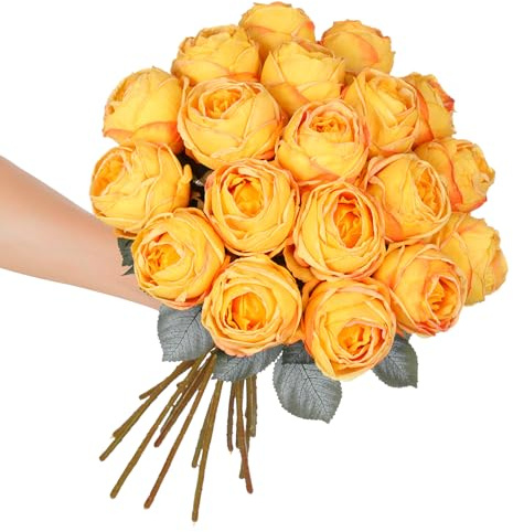 Kisflower 10 rosas amarillas artificiales, 50,8 cm de alto, tallo largo, flor realista para mesa, oficina, fiesta, boda, decoración del hogar (amarillo, 10 unidades)