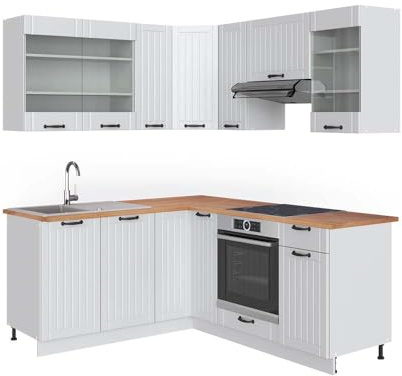 Vicco Eckküche Fame-Line, Weiß Landhaus/Weiß, 190 x 60 cm, AP Eiche, zur individuellen Erweiterung und flexiblen Anordnung geeignet