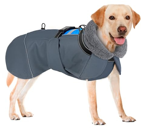 SlowTon Hundemantel Winter, wasserdichte verstellbare Fleecefutter Hundejacke mit Turtleneck und Kordelzug, reflektierender Wintermantel für kleine mittlere und große Hunde im Freien