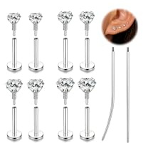 BodyAce 16G 18G Lip Bars Labret Rings, Long Internally Threaded Nose Ring Stud Flat Back Earrings, Surgical Steel Conch Helix Piercing Tragus Medusa Jewellery [Silver1.2mm=16G,BL:7mm]