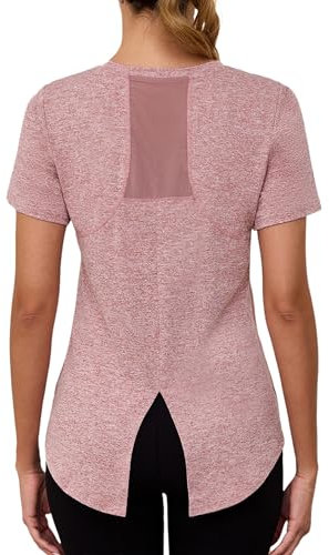 Gyabnw Women's Fitness Tops Short Sleeve Crew Neck Moisture-Wicking Gym Shirt with Cross Back Design for Yoga and Sports