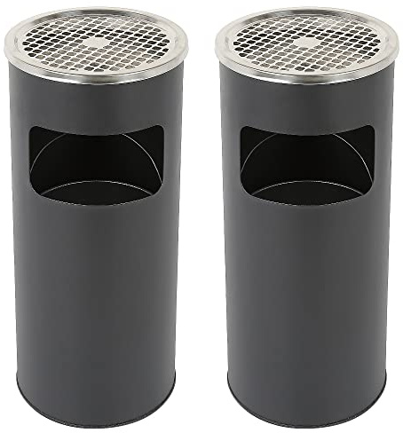 30-Liter-Mülleimer aus Edelstahl, freistehend, für Aschenbecher auf der Oberseite des Mülleimers, für Hotel im Freien und Innen (25 x 25 x 60 cm, schwarz-2 Stück)