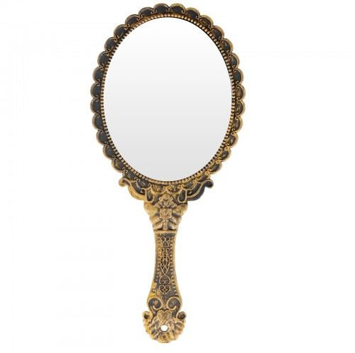 Wisebom Specchio Portatile Vintage - Mini Specchietto Compatto Ellittico a Mano per Trucco, Capelli, da Donna e Ragazze (Bronzo)