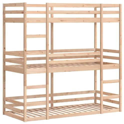 vidaXL Letto a Castello Triplo 90x190 cm in Legno Massello di Pino, letto a castello, letto triplo, letto a castello triplo per bambini