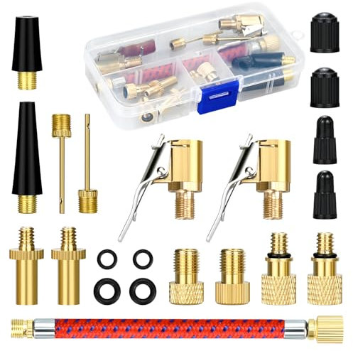 Fahrradventil Adapter Set, 21 Stück Fahrrad Ventiladapter Ventil Adapter, Französisches Ventil Adapter, Autoventil Adapter, Kompressor Ventil Adapter, Flickzeug Fahrrad, Luftpumpe, Ballnadel (B)