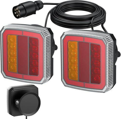 AUTOUTLET LED-släp bakljus, 12–30 V 40 LED universellt bakljus-set för släp med 7,35 m kabel, 7-polig bil-lastbilsbelysning, vattentät IP65 & E57 E9-märkt för caravan, husbilar, magnetisk montering