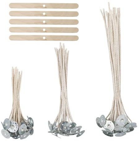 60Pz Stoppini Per Candele In Cotone,Kit Cera Per Candele Natale,Porta Candele,Senza Fumo Con Supporto Fisso In Acciaio Inox,Lunga Candela Fai Da Te,3 Size (10/15/20 Cm)