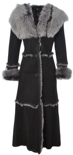Timber&Hide Women’s Long Sheepskin Coat – Tan Shearling Coat Women (US, Alpha, XX-Large, Regular, Regular, Black)