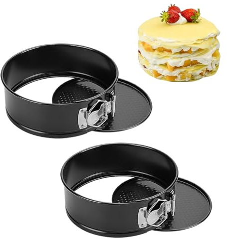FARYODI 2 st Mini Springform 12 cm, Läckagesäker kakform i stål, Kakform med non-stick beläggning och med avtagbar botten, för födelsedag/bröllop/hem (rundskrift)
