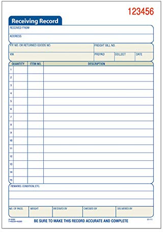Adams Receiving Record Book, 2-Part, Carbonless, 5-9/16 x 8-7/16 Inches, 50 Sets per Book (DC5089) , White