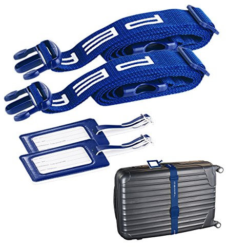 PEARL Koffergürtel: 2er-Set stabile Gepäck- & Koffergurte 5 x 200 cm mit Kofferanhängern (Koffer Spanngurt, Gepäckgurte, Reisetaschen)