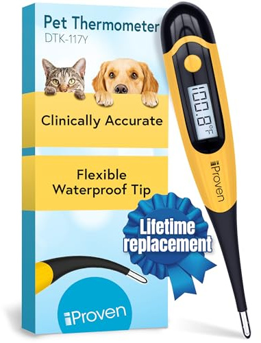 Thermomètre chien et chat iProven – Thermometre pour animaux avec embout flexible et confortable, thermomètre pour chien vétérinaire, détection précise de la fièvre, résultats rapides en 20s, DTK-117Y