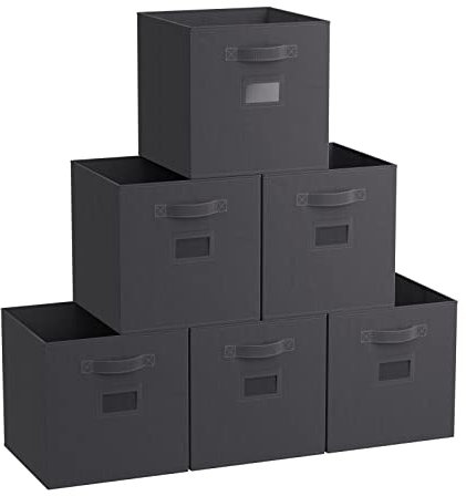 YOUDENOVA Aufbewahrungsbox 27x27x28 6er Pack, Stoffboxen mit Etikettenhaltern, Faltbox Aufbewahrungskiste Faltbare Kisten Ordnungsbox für Kleidung, Spielzeug, Weihnachtskugeln (Grau A, 27x27x28 cm)