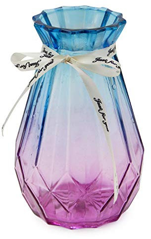 OFFIDIX Glass Vase Gradient Multicolor Geometric Faceted Colorful Glass Vase for Home, Office or Wedding (Blue Purple)