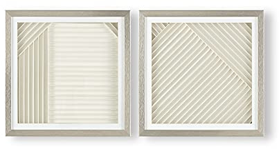 Art For The Home Linear Luxe Set of 2 Framed Prints - Beige & Gold Wall Art - Contemporary geometric style 3D linear design - 4 wall or Feature design - Cover for small cracks