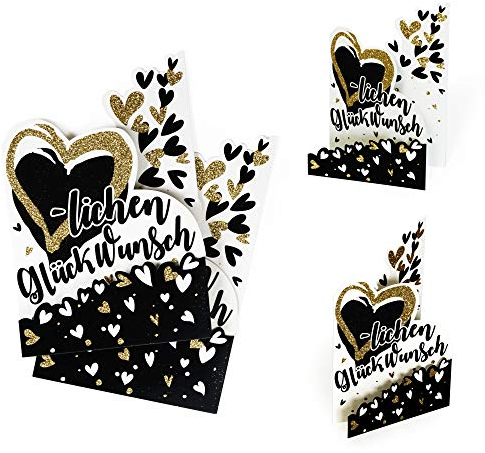2er Set Geburtstagskarte -lichen Glückwunsch | Karte Geburtstag mit Herz aus Glitzer Gold | Gutschein, Glückwunschkarte zu vielerlei Anlässen, 3D Effekt, X034
