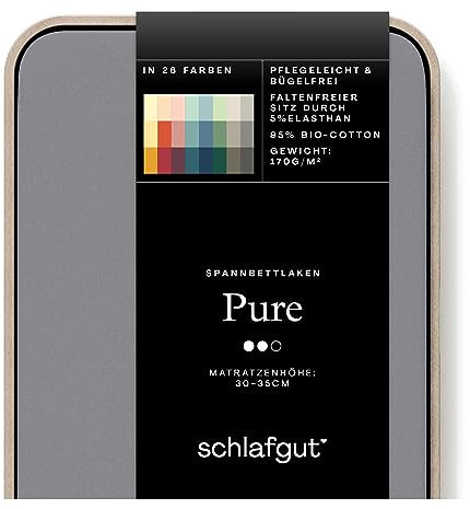 Schlafgut Pure Spannbettlaken 140x200cm bis 160x220cm - 95% Biobaumwolle, 5% Elasthan, Oeko-TEX Zertifiziert, Grey Mid, Matratzenhöhe bis 35cm