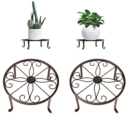 Blumenbank, Blumenhocker 2 Stück, Blumenhocker Outdoor Wetterfest, Blumenständer Draußen, Rund Dekorativ Blumenhocker Topfgestell Für Innen- Und Außenbereiche - Bronze